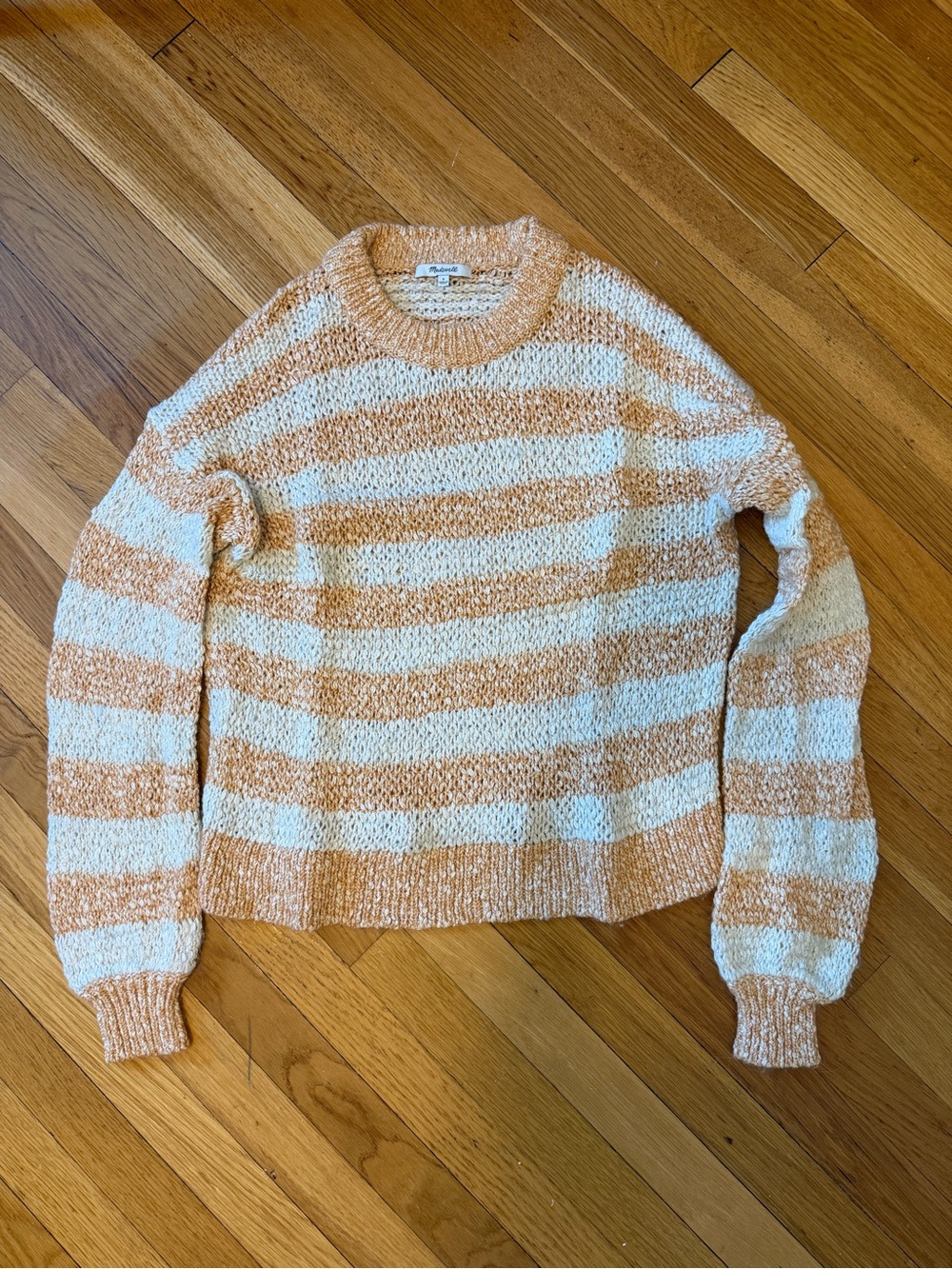 Madewell Striped Cozy Knit Sweater in Cream and Peach